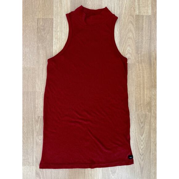 Obey Women’s Dark Red Sleeveless Mock Neck Long Fitted Ribbed Top Size Small - Picture 1 of 6